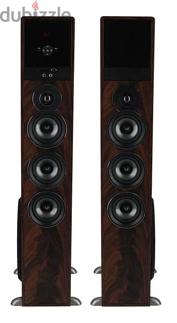 Rockville TM150D Dark Wood Powered Home Theater Tower Speakers 10" Sub 4