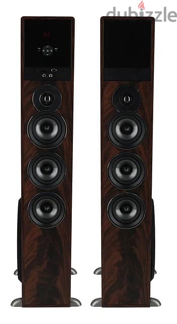 Rockville TM150D Dark Wood Powered Home Theater Tower Speakers 10" Sub 5