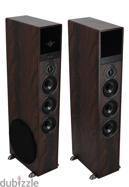 Rockville TM150D Dark Wood Powered Home Theater Tower Speakers 10" Sub 7