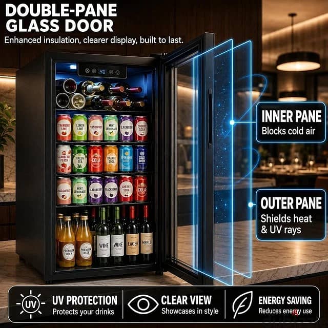 3.2 Cu Ft Beverage Refrigerator 126 Can Cooler Glass Door Mini Fridge 2