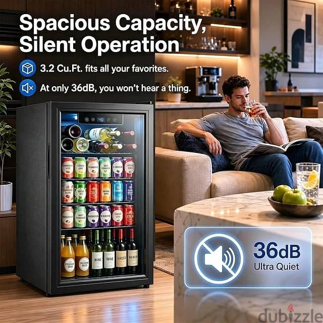 3.2 Cu Ft Beverage Refrigerator 126 Can Cooler Glass Door Mini Fridge 3