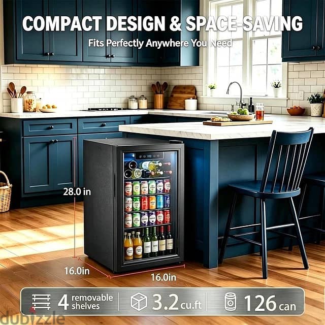 3.2 Cu Ft Beverage Refrigerator 126 Can Cooler Glass Door Mini Fridge 5