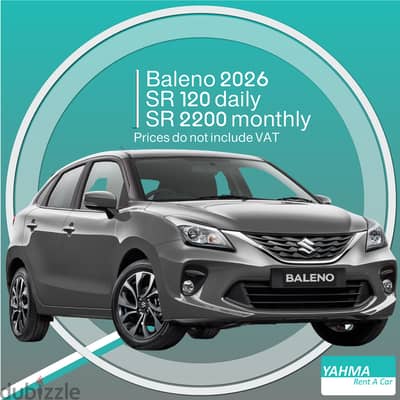 Suzuki Baleno 2026 for rent Jeddah - Free delivery for monthly rental