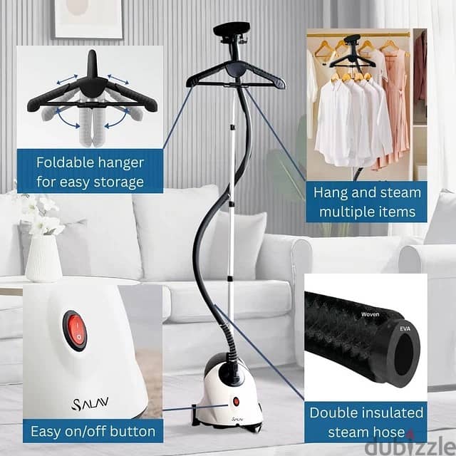 SALAV GS18-DJ Professional Standing Clothes Steamer w/Roll Wheels for 1