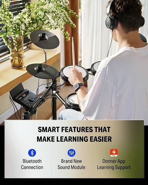 Donner Electric Drum Set - DED-100 Electronic Drum Kit with Quiet Mesh 2