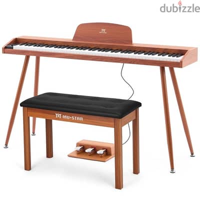Brown 88Keys Digital Piano Semi Weighted Electric Keyboard,3Pedal,USB/