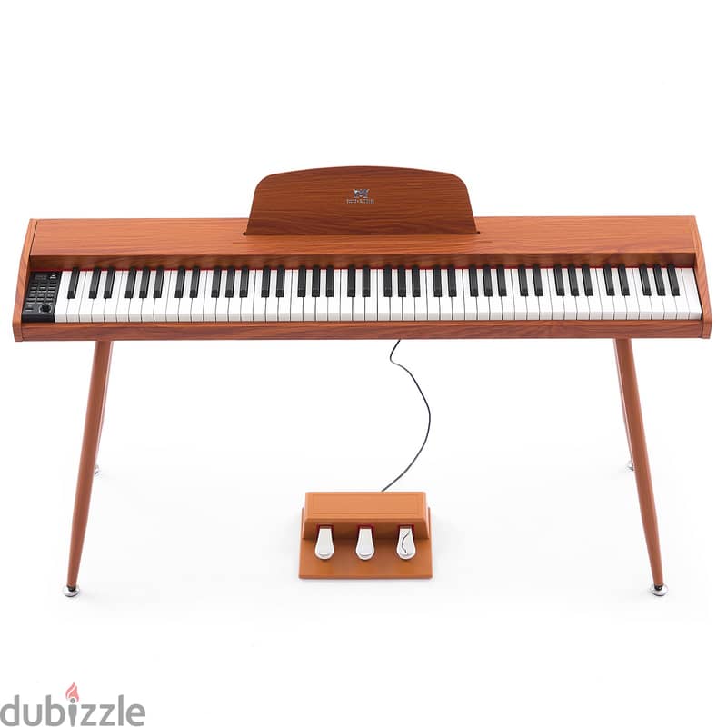 Brown 88Keys Digital Piano Semi Weighted Electric Keyboard,3Pedal,USB/ 1