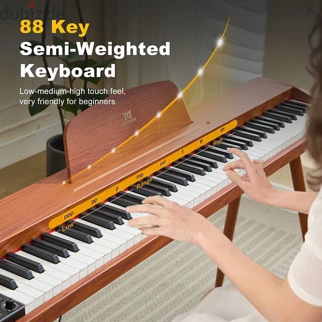 Brown 88Keys Digital Piano Semi Weighted Electric Keyboard,3Pedal,USB/ 5