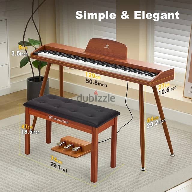 Brown 88Keys Digital Piano Semi Weighted Electric Keyboard,3Pedal,USB/ 7