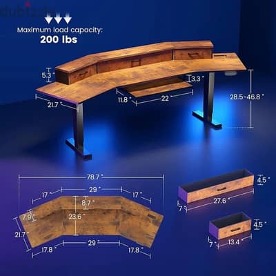 79'' Electric Standing Gaming Desk with Drawers&Led Lights, Modern Com