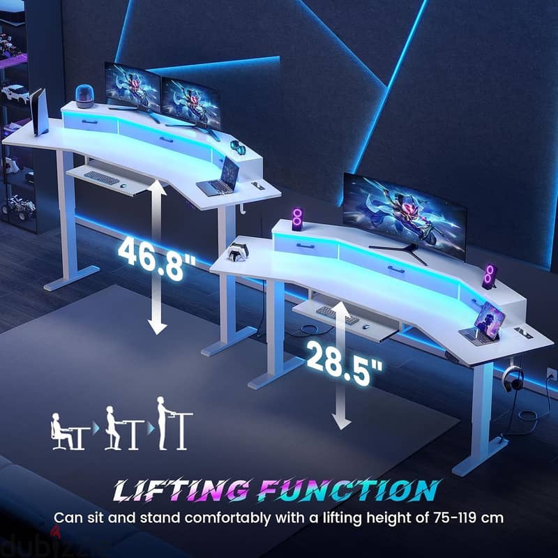 79'' Electric Standing Gaming Desk with Drawers&Led Lights, Modern Com 1