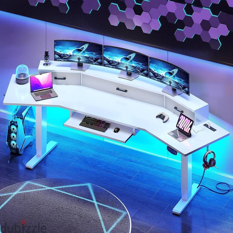 79'' Electric Standing Gaming Desk with Drawers&Led Lights, Modern Com 2