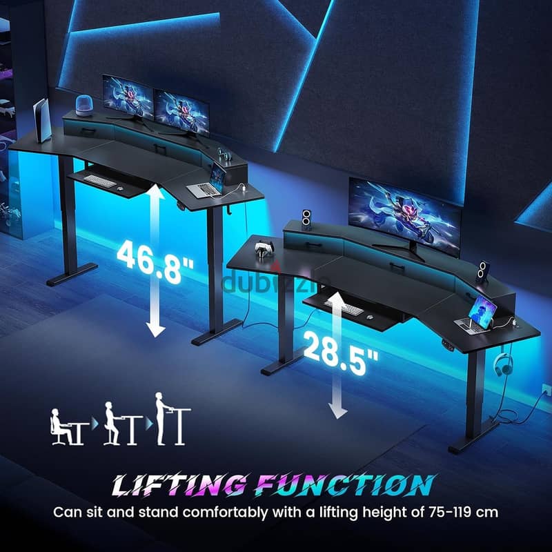 79'' Electric Standing Gaming Desk with Drawers&Led Lights, Modern Com 3
