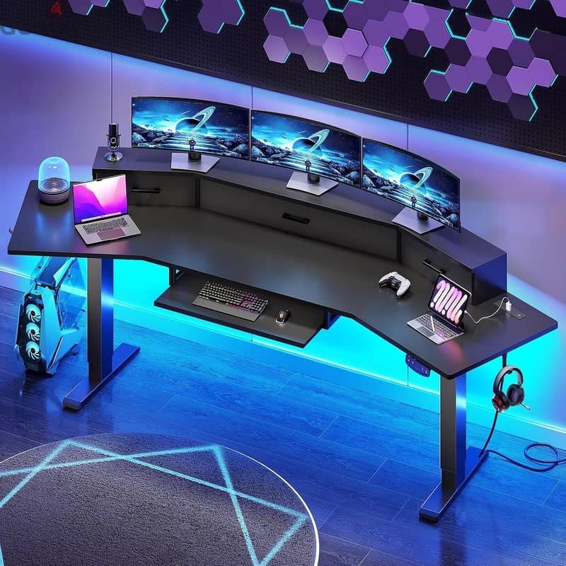 79'' Electric Standing Gaming Desk with Drawers&Led Lights, Modern Com 5