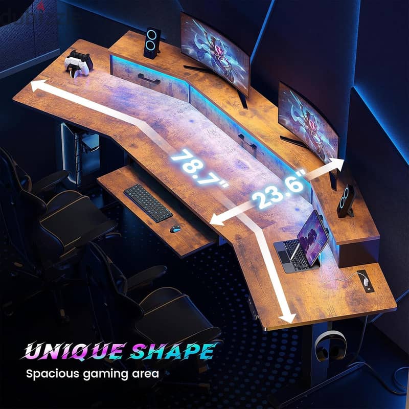 79'' Electric Standing Gaming Desk with Drawers&Led Lights, Modern Com 8