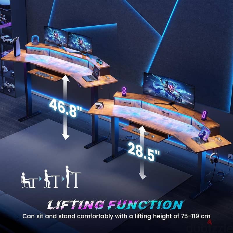 79'' Electric Standing Gaming Desk with Drawers&Led Lights, Modern Com 10