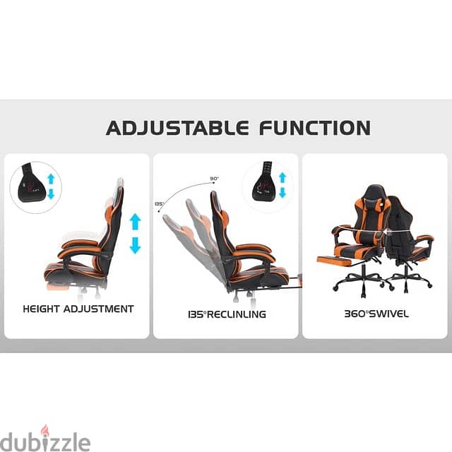 ErgonomicGaming Chair w/ Footrest Headrest Lumbar Support AdjustableBl 6
