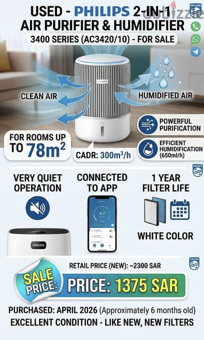 Philips 2 in 1 Air Purifier & Humidifier
