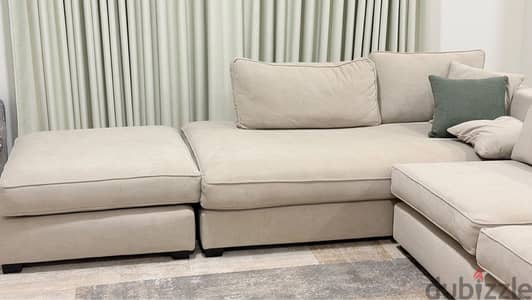 Beige L-Shaped Sectional, 11-Seater Plus Two Single Seats